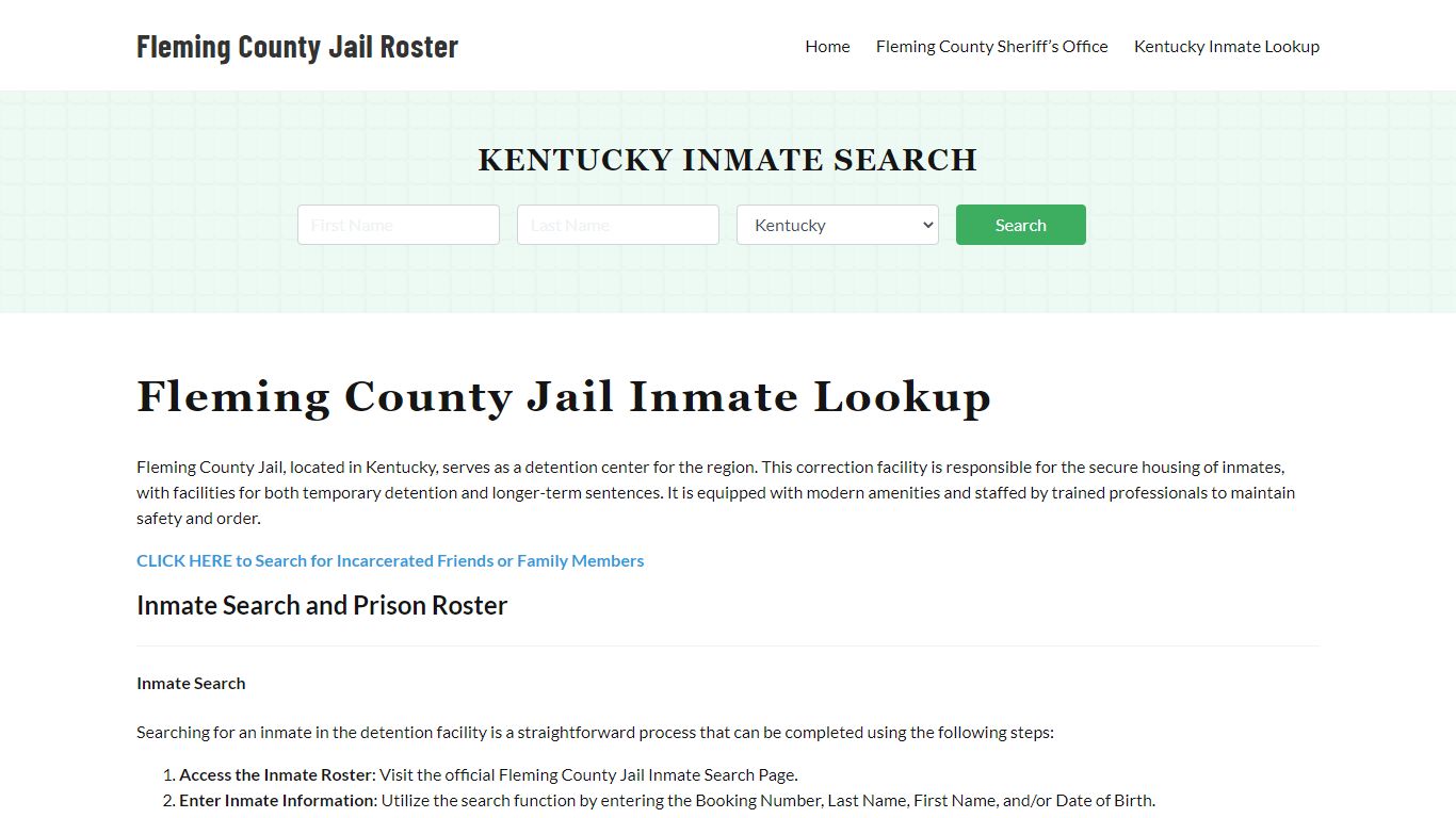 Fleming County Jail Roster Lookup, KY, Inmate Search